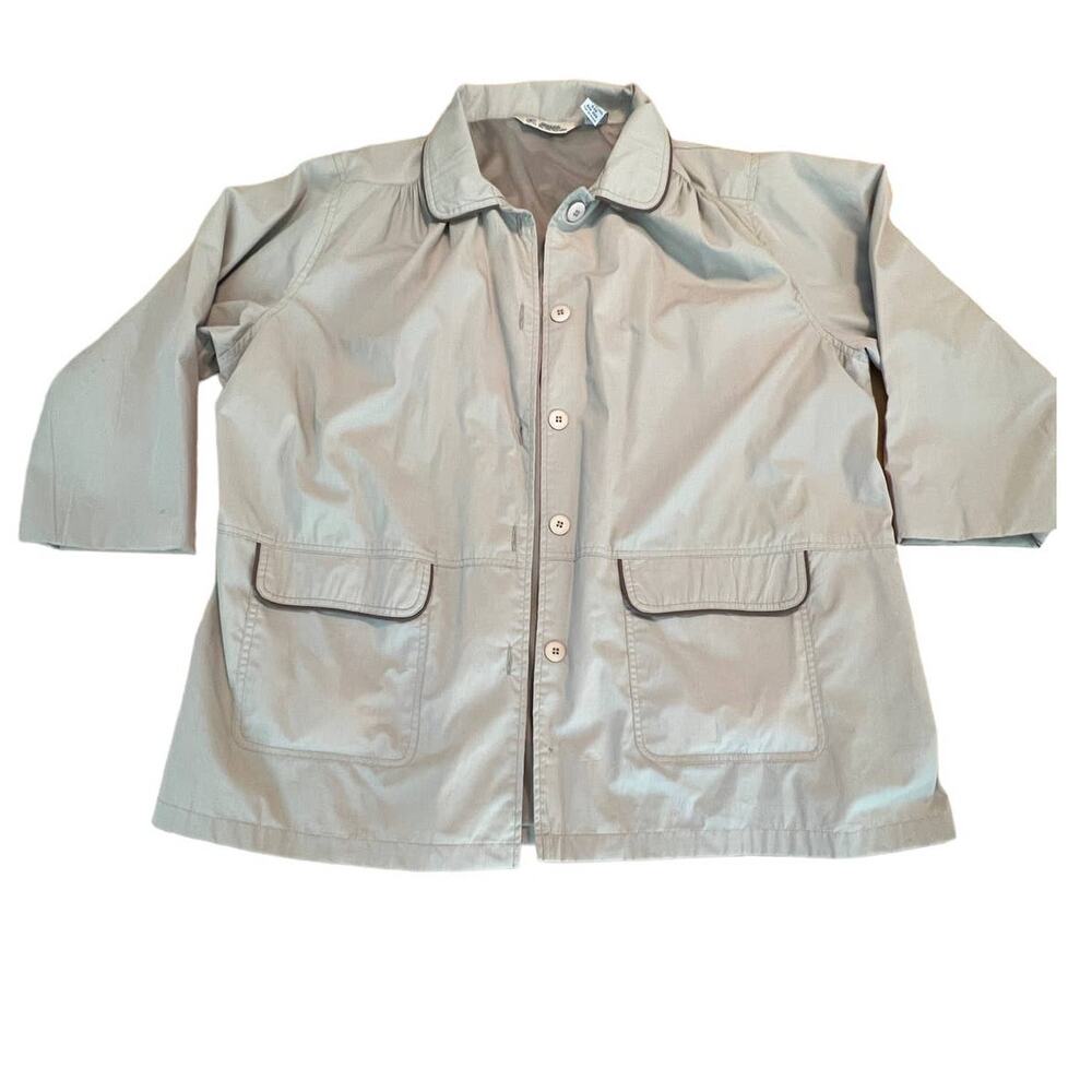 Haband Utility Jacket Coat Beige Tan 3/4 Sleeve‎ 2 Pockets Cotton Blend Size 2XR